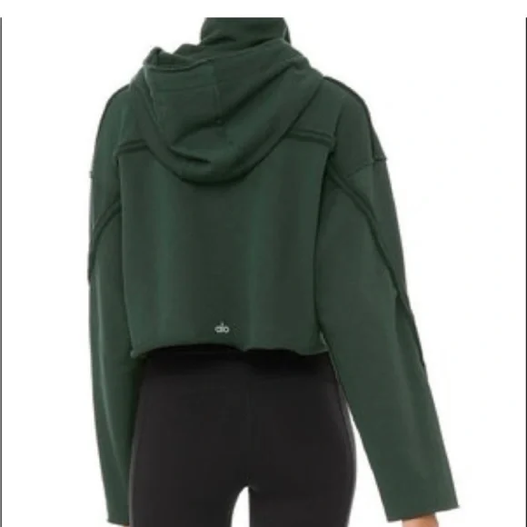 ALO effortless cropped hoodie raw hem turtleneck green XS - Picture 2 of 5